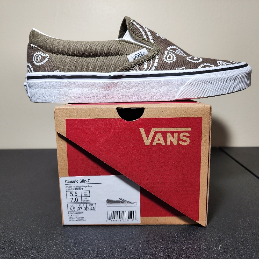 Vans Classic Slip On Green White Canvas Women's Shoes NEW - Picture 11 of 14